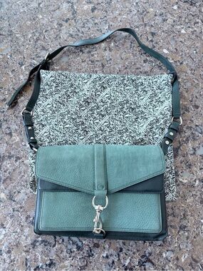 Green Leather Crossbody Bag with Flap - Unbranded